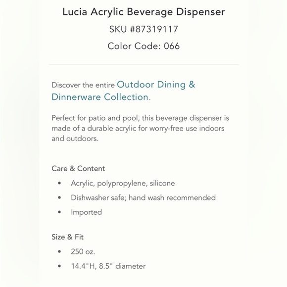 NWT Anthropologie Lucia Acrylic Beverage Dispenser in Pink - Drink dispenser - Picture 4 of 4